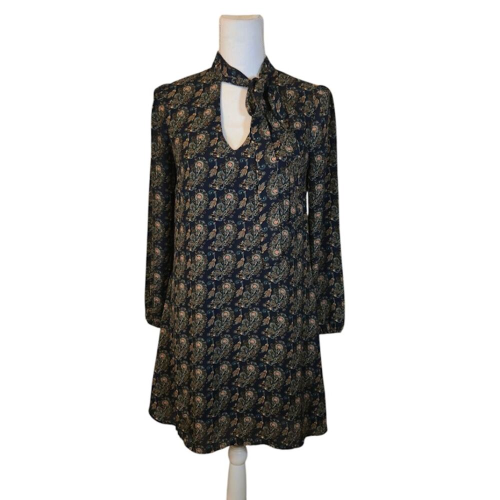 DR2 Paisley Shift Dress Women Size Medium Navy Blue Academia Preppy Boho